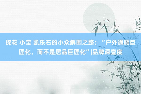 探花 小宝 凯乐石的小众解围之路：“户外通顺巨匠化，而不是居品巨匠化”|品牌深壹度