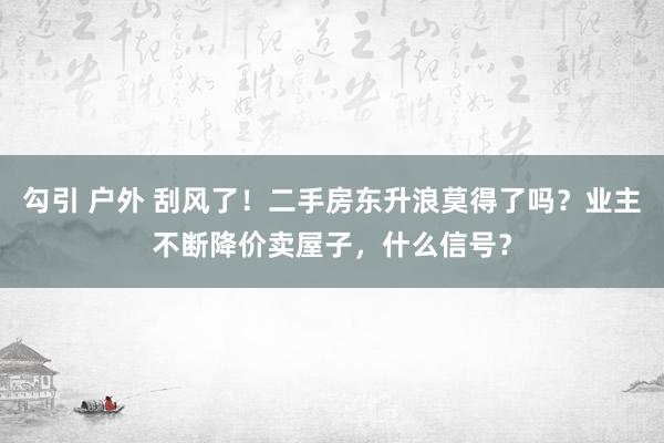 勾引 户外 刮风了！二手房东升浪莫得了吗？业主不断降价卖屋子，什么信号？