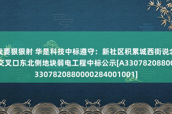 我要狠狠射 华是科技中标遵守：新社区积累城西街说念香溪路与西城路交叉口东北侧地块弱电工程中标公示[A3307820880000284001001]