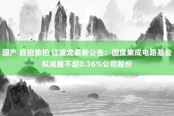 国产 自拍偷拍 江波龙最新公告：国度集成电路基金拟减握不超0.36%公司股份