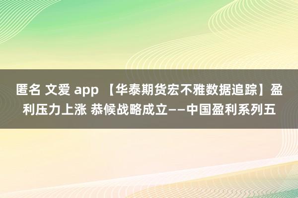 匿名 文爱 app 【华泰期货宏不雅数据追踪】盈利压力上涨 恭候战略成立——中国盈利系列五