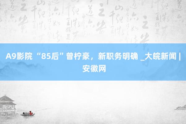 A9影院 “85后”曾柠豪，新职务明确 _大皖新闻 | 安徽网