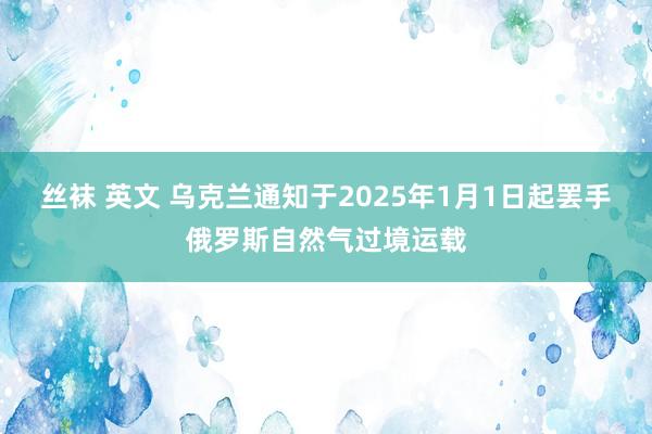 丝袜 英文 乌克兰通知于2025年1月1日起罢手俄罗斯自然气过境运载