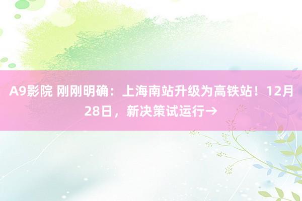 A9影院 刚刚明确：上海南站升级为高铁站！12月28日，新决策试运行→