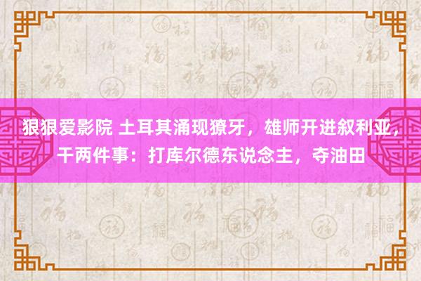 狠狠爱影院 土耳其涌现獠牙，雄师开进叙利亚，干两件事：打库尔德东说念主，夺油田