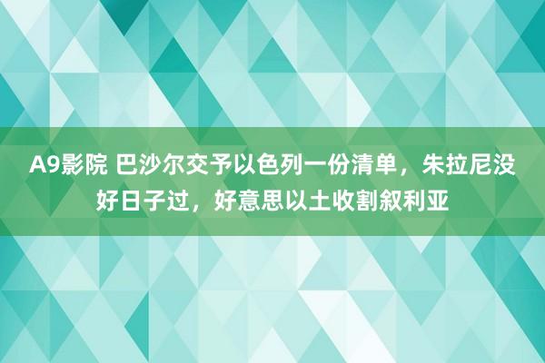 A9影院 巴沙尔交予以色列一份清单，朱拉尼没好日子过，好意思以土收割叙利亚