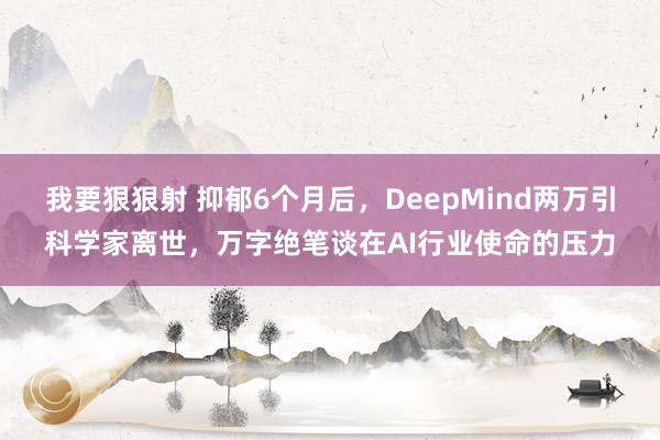 我要狠狠射 抑郁6个月后，DeepMind两万引科学家离世，万字绝笔谈在AI行业使命的压力