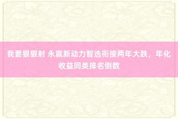 我要狠狠射 永赢新动力智选衔接两年大跌，年化收益同类排名倒数