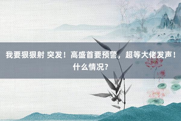 我要狠狠射 突发！高盛首要预警，超等大佬发声！什么情况？